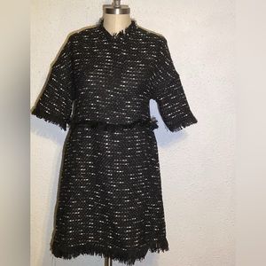 Zara Black Tweed Fringed Dress size s small